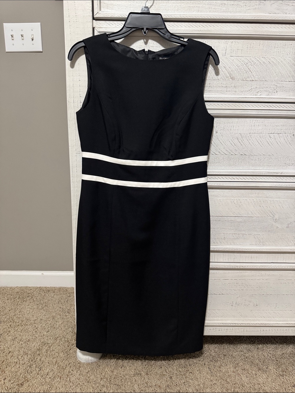 Black Label Black Sheath Dress with White Waist Bands